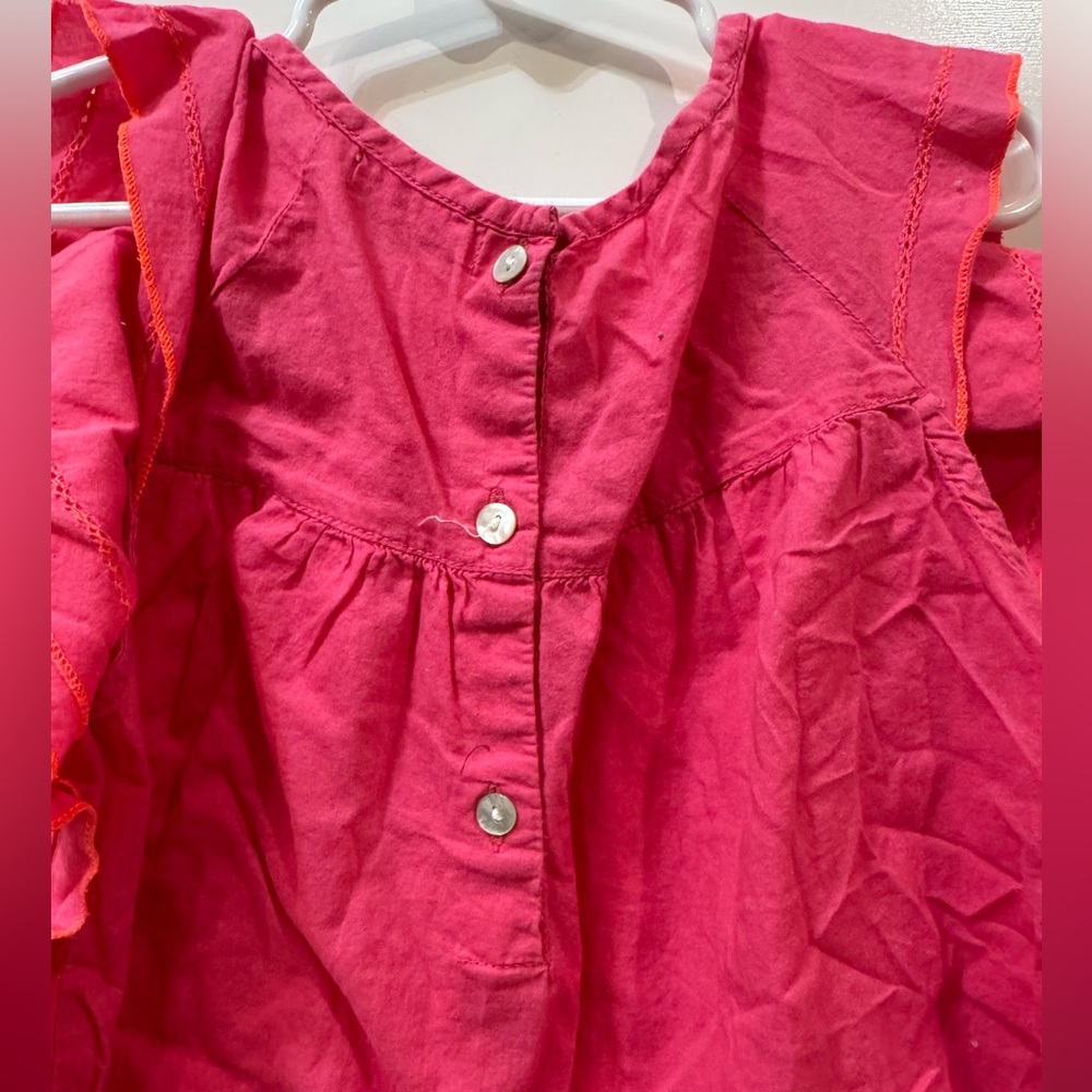 LANIDOR Girls Pink Ruffle Size 8 Top Tunic blouse 100% Cotton Oversized Pleated - Picture 5 of 7